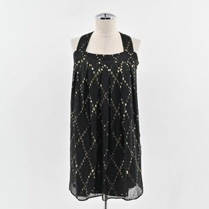 ADAM LIPPES Silk‎ Dress Sz 6 AdamPlusEve Black Gold Lurex Detail Sleeveless Mini
